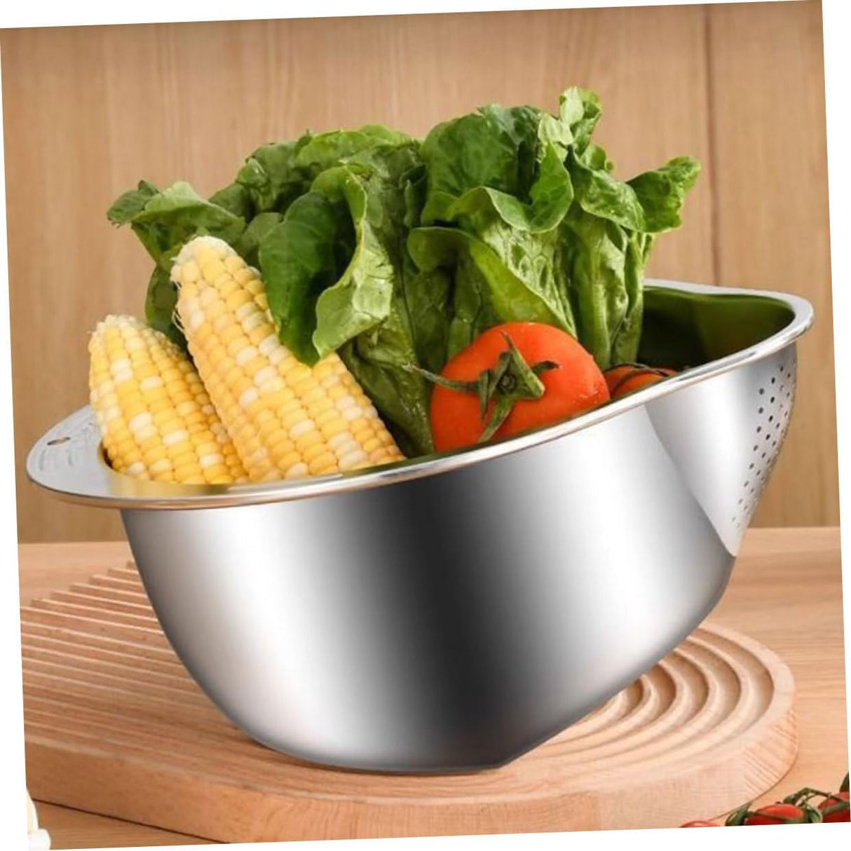 2-Piece Stainless Steel Rice Washing Strainer Set with Thickened Fine Mesh for Fruits Vegetables Easy to Clean Kitchen Colander