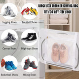 White Sports Shoe Washing and Drying Mesh Bag with Zipper and Straps - Durable Honeycomb Net Bag for Shoes Clothing Laundry - Reusable