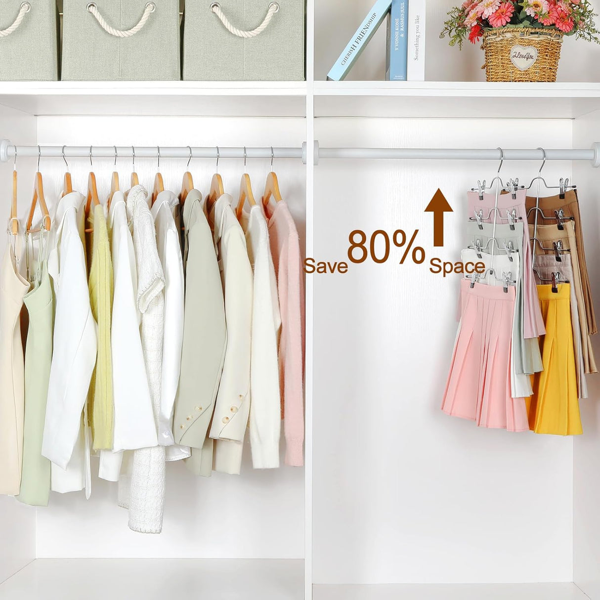 2 Pack Black Pants Hangers with Adjustable Clips Non-Slip Space Saving for Jeans Shorts Skirts Dresses Hand Towels in Laundry Room
