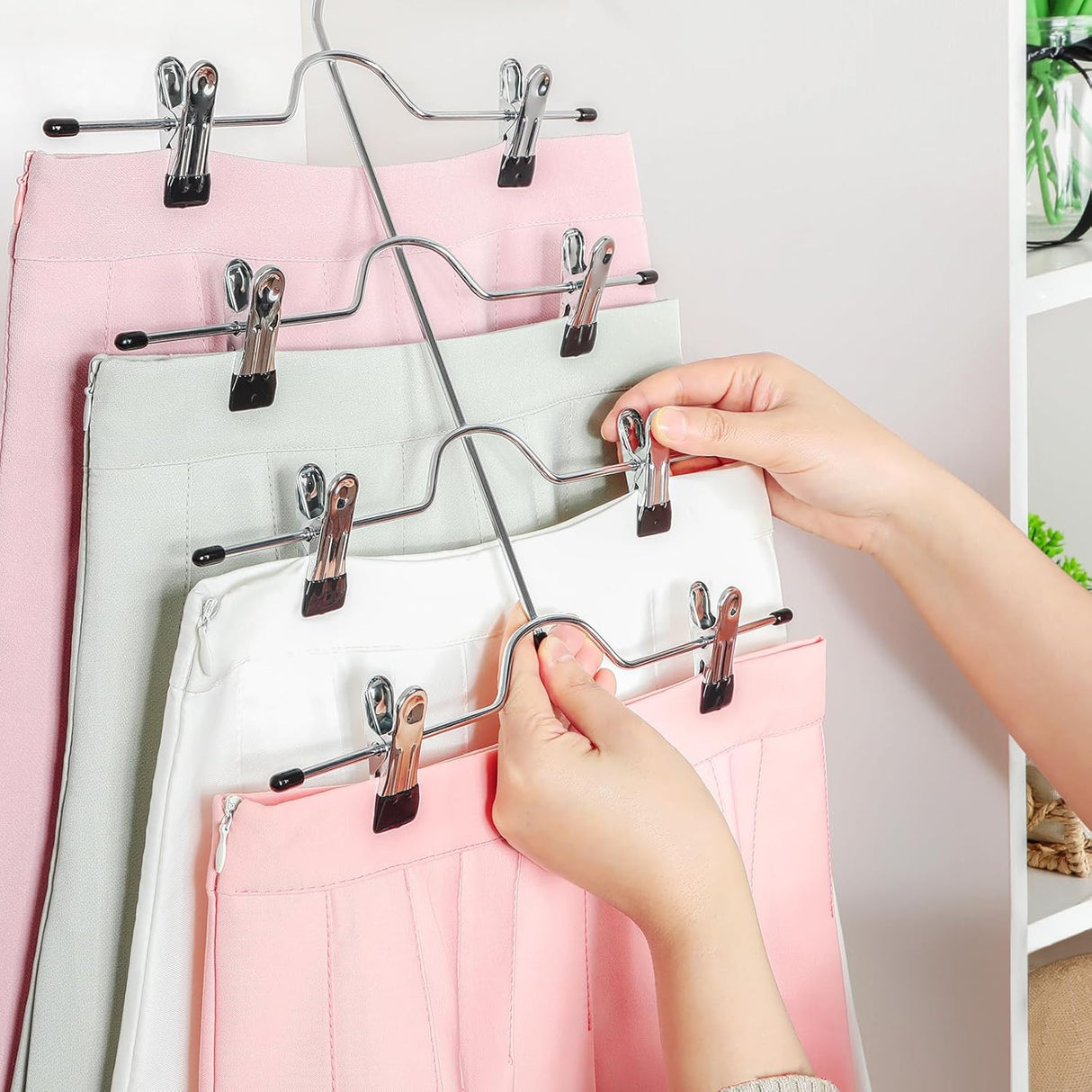 2 Pack Black Pants Hangers with Adjustable Clips Non-Slip Space Saving for Jeans Shorts Skirts Dresses Hand Towels in Laundry Room