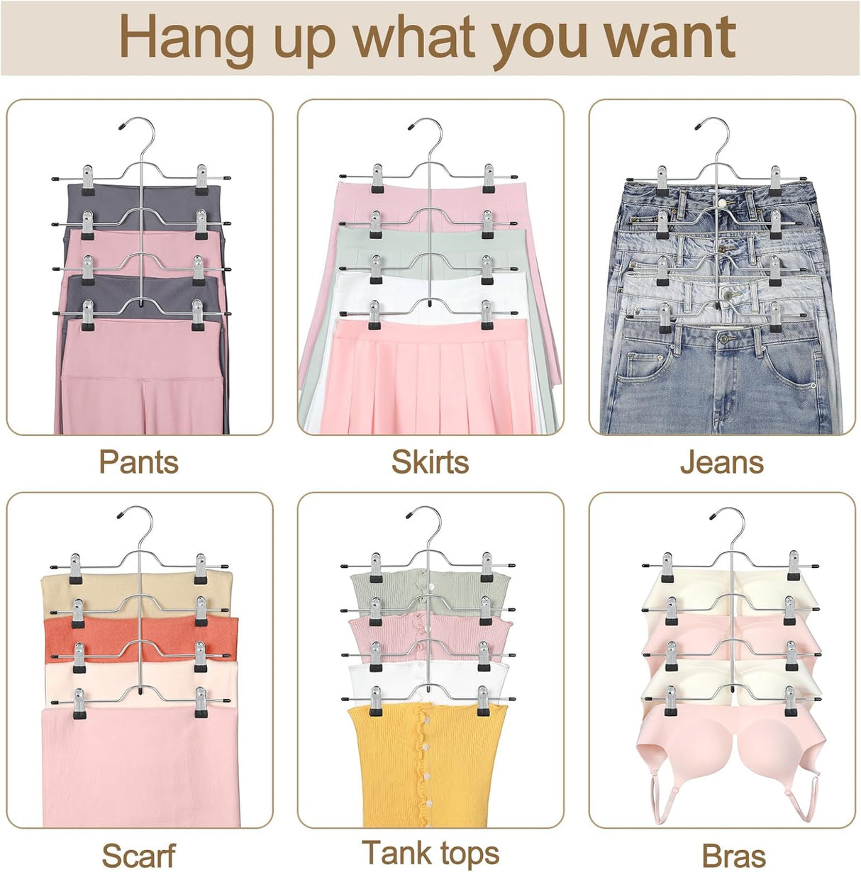 2 Pack Black Pants Hangers with Adjustable Clips Non-Slip Space Saving for Jeans Shorts Skirts Dresses Hand Towels in Laundry Room