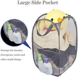 2 Pack Foldable Mesh Laundry Baskets with Reinforced Handles Grey Portable for Home Travel Student Use
