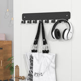8 Hook Metal Key Rack Black Self-Adhesive or Screw Mount for Kitchen Office Hallway