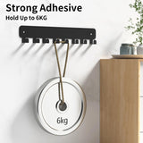 8 Hook Metal Key Rack Black Self-Adhesive or Screw Mount for Kitchen Office Hallway