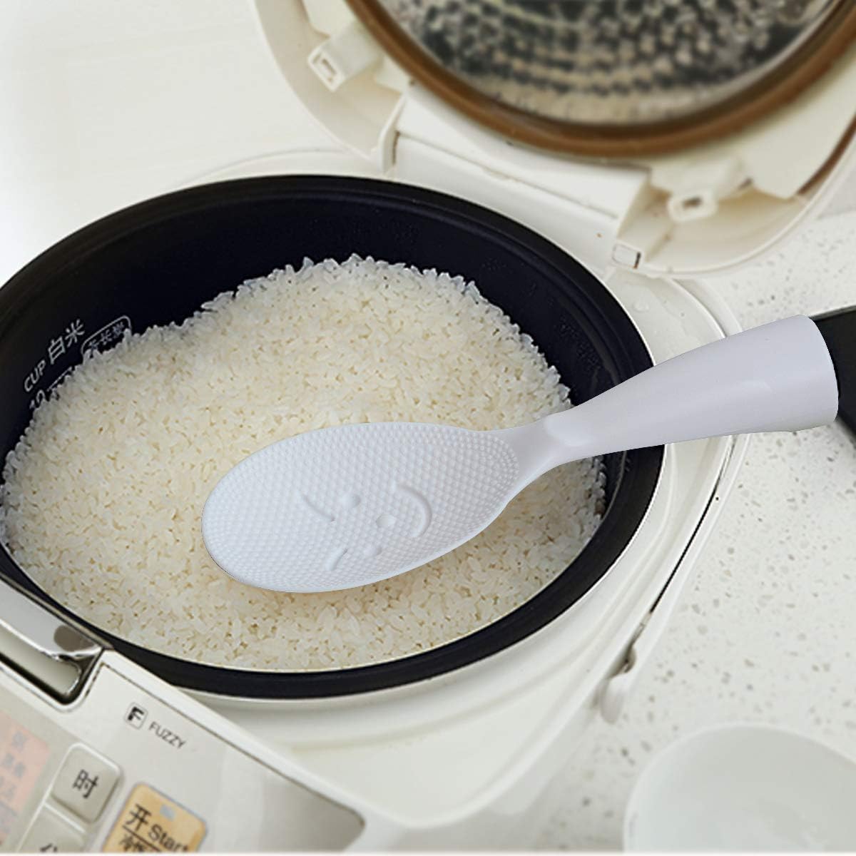 Standing Rice Spoon White Self-Standing Serving Spoon Kitchen Antiscald Rice Paddle