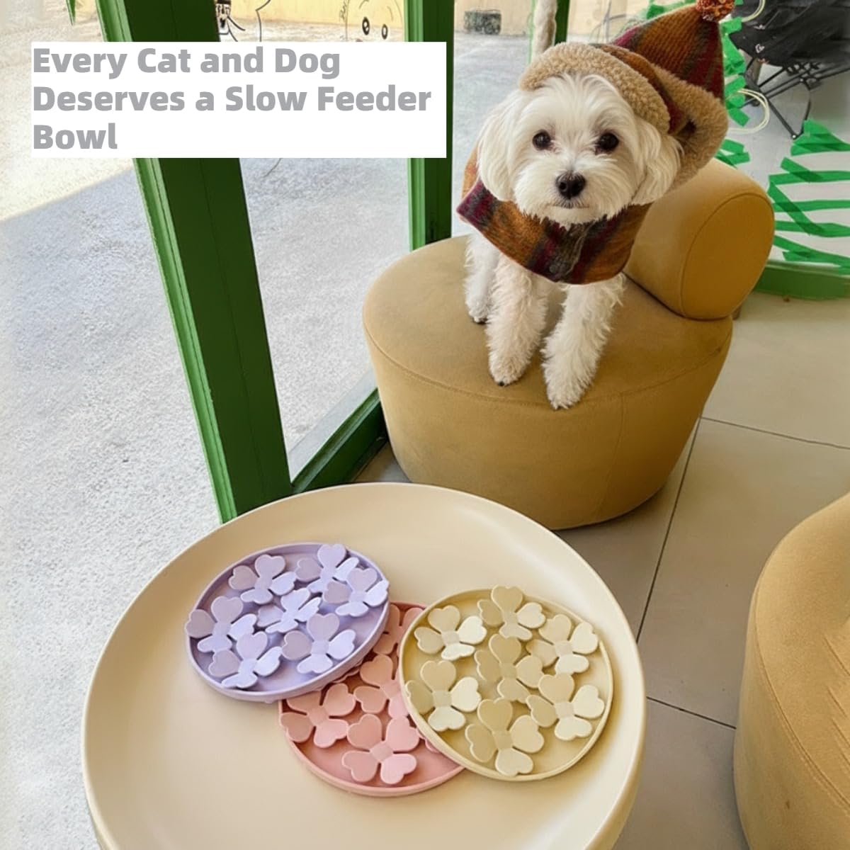 Slow Feeder Bowl for Cats and Dogs Yellow Anti-Choking Educational Pet Toy BPA-Free Silicone Bowl for Fast Eaters
