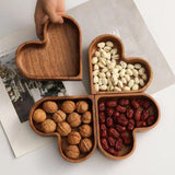 4-Piece Heart-Shaped Wooden Bowl Set Snack Fruit Dried Food Nut Candy Storage Decorative Display Bowls