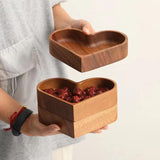4-Piece Heart-Shaped Wooden Bowl Set Snack Fruit Dried Food Nut Candy Storage Decorative Display Bowls