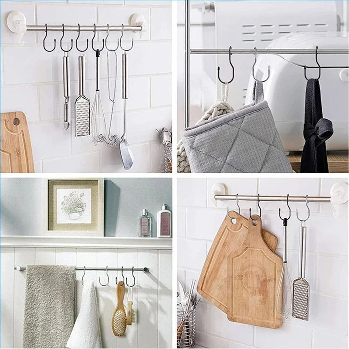 10 Black Stainless Steel Hooks for Kitchen Bathroom Garage