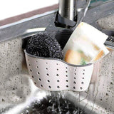2Pcs Beige Kitchen Sink Caddy Adjustable Hanging Silicone Plastic Soap Holder with Faucet Drain Hole for Drying