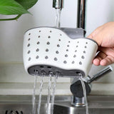 2Pcs Beige Kitchen Sink Caddy Adjustable Hanging Silicone Plastic Soap Holder with Faucet Drain Hole for Drying