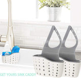 2Pcs Beige Kitchen Sink Caddy Adjustable Hanging Silicone Plastic Soap Holder with Faucet Drain Hole for Drying