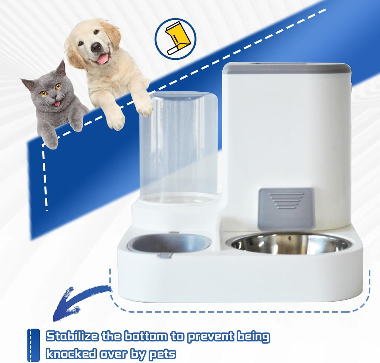 Automatic Pet Feeder and Water Bowl for Dogs and Cats - Grey - 1 Piece