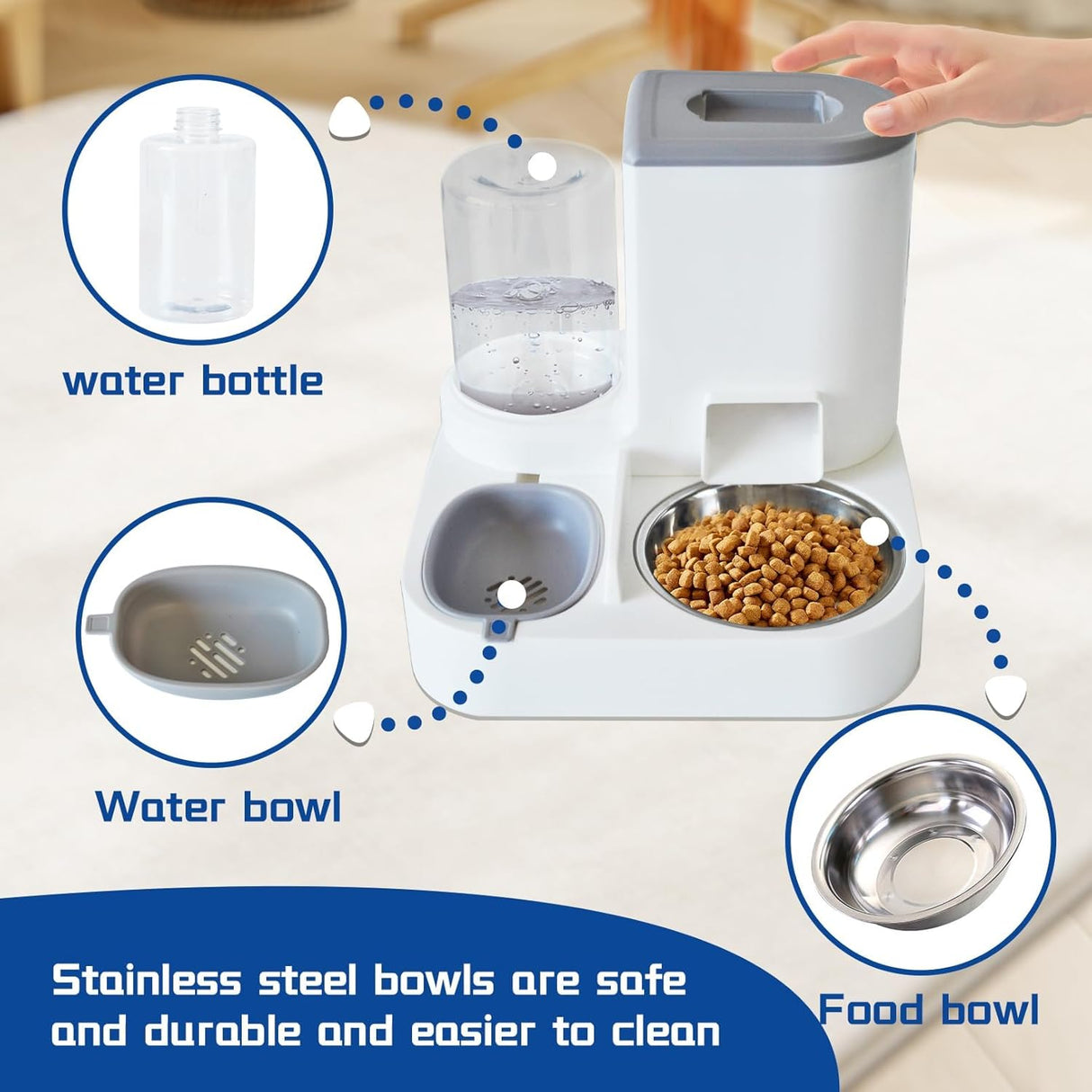 Automatic Pet Feeder and Water Bowl for Dogs and Cats - Grey - 1 Piece