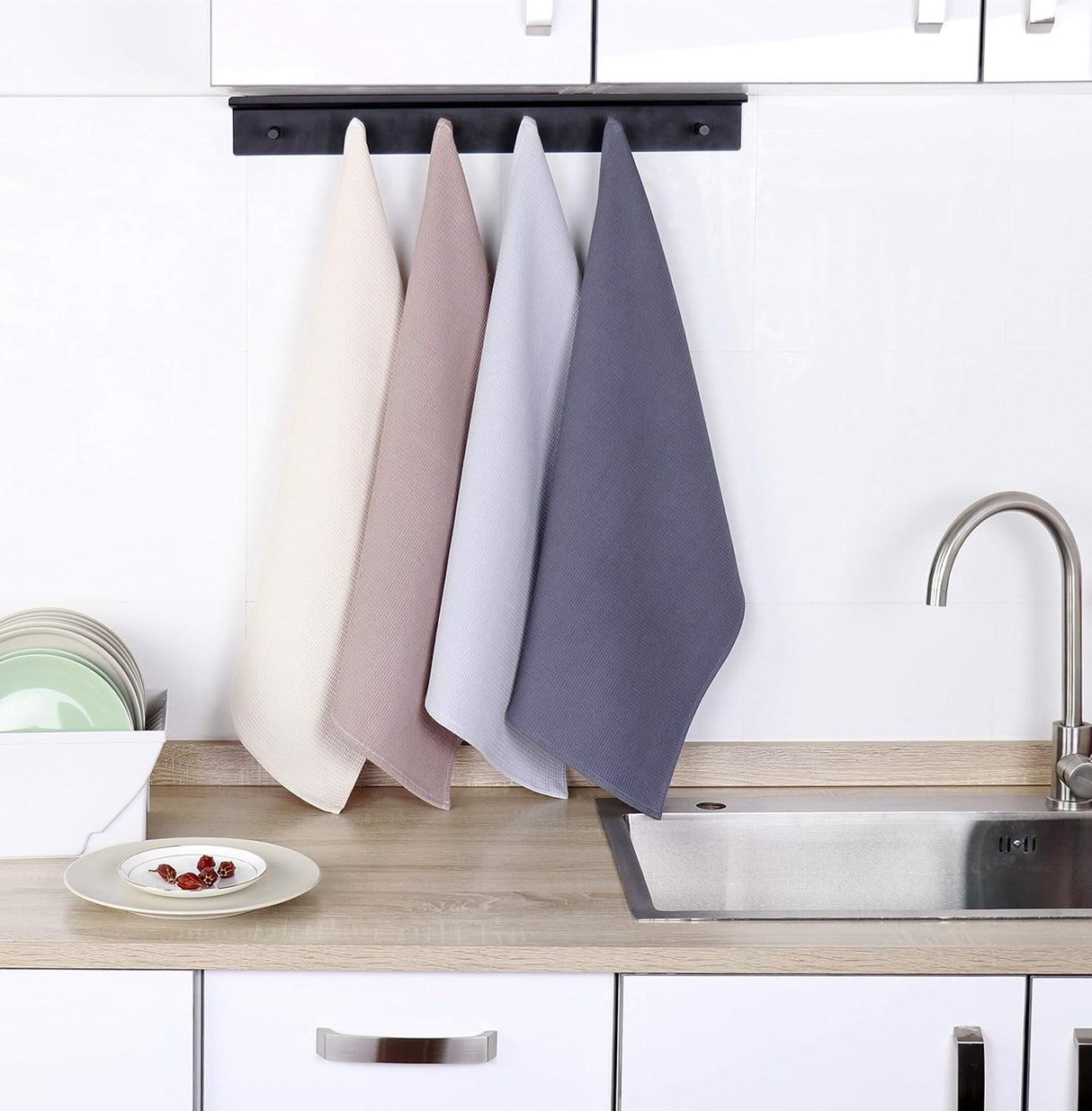 4-Piece Kitchen Towel Set 100% Cotton 43x65cm Highly Absorbent Quick Drying Multifunctional