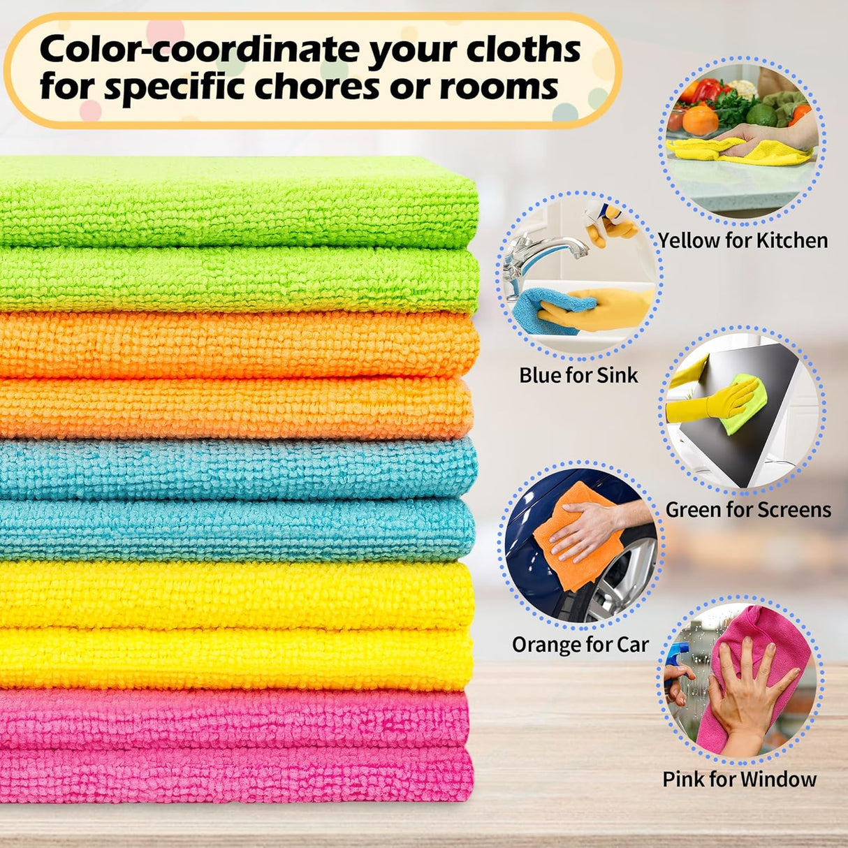 Microfiber Cleaning Cloth, 50 Pack Cleaning Rags& White Microfiber Cleaning Cloth, Pack of 50, 16"X12" Cleaning Rags for Housekeeping and Kitchen
