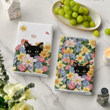 Tulip Wild Flowers Black Cat Spring Kitchen Towels Dish Towels, 18x26 Inch Farmhouse Floral Decoration Hand Towels Set of 2