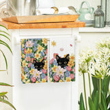 Tulip Wild Flowers Black Cat Spring Kitchen Towels Dish Towels, 18x26 Inch Farmhouse Floral Decoration Hand Towels Set of 2