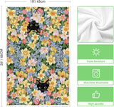 Tulip Wild Flowers Black Cat Spring Kitchen Towels Dish Towels, 18x26 Inch Farmhouse Floral Decoration Hand Towels Set of 2