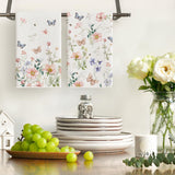 Floral Leaves Butterfly Spring Kitchen Towels Dish Towels, 18x26 Inch Seasonal Summer Decoration Hand Towels Set of 2
