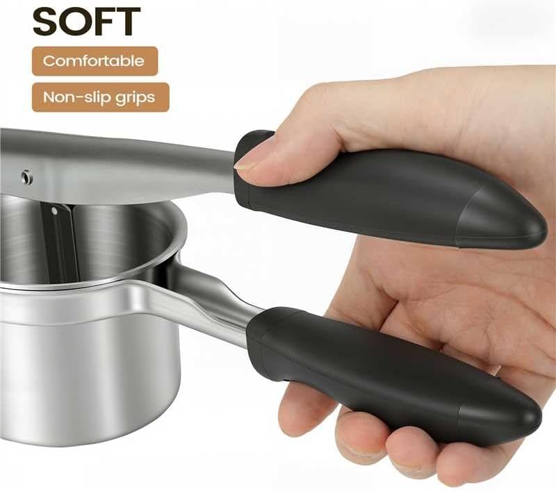 Potato Ricer, 304 Stainless Steel Manual Potato Press with Silicone Handle, Dishwasher Safe Kitchen Tool for Fluffy Mashed Potatoes