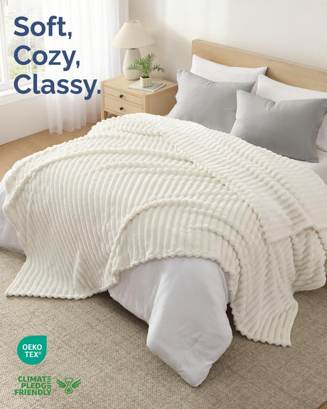 Super Soft Fleece Blanket Throw Size - Fleece Throw Blanket for Bed, Couch & Chair - Cozy, Warm & Breathable - All Season Fuzzy, Cute Decor, Microplush Bedding for Women, Men & Teens - 50x60, Ivory