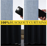 Stone Blue Vintage Linen 100% Blackout Curtains for Living Room,Thermal Insulated Curtains 63" Long,Noise Reducing Window Treatment Drapes for Hall Room,52" Wide Per Panel,Set of 2