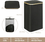 Laundry Hamper with Lid - Waterproof Freestanding Laundry Basket with Removable Liner Bag, Collapsible 110L Large Clothes Storage Laundry Bin with Easy Carry Bamboo Handle for Clothes Toys Organizer