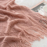 Pink Throw Blanket Diamond Pattern Indoor Outdoor Knitted Throws for Couch Sofa Chair Bed Home Decor 50"x60"