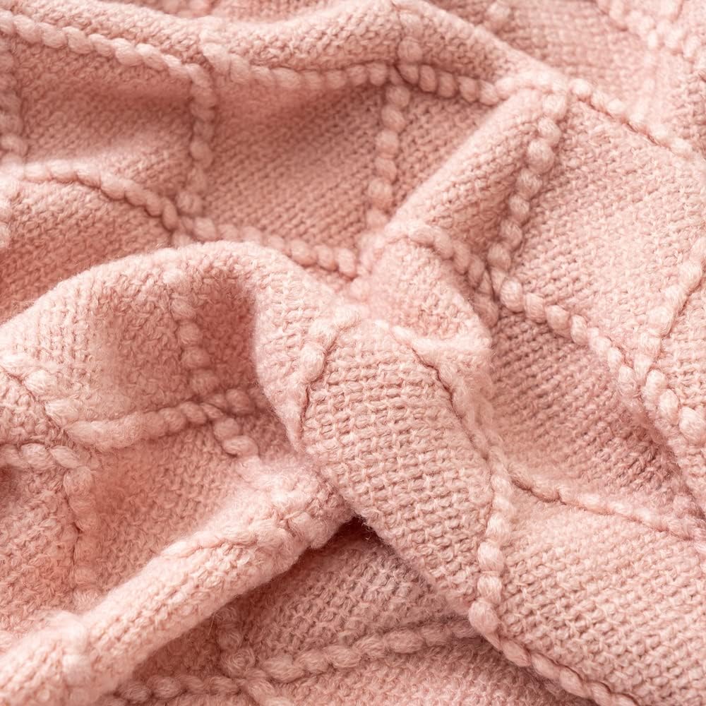 Pink Throw Blanket Diamond Pattern Indoor Outdoor Knitted Throws for Couch Sofa Chair Bed Home Decor 50"x60"