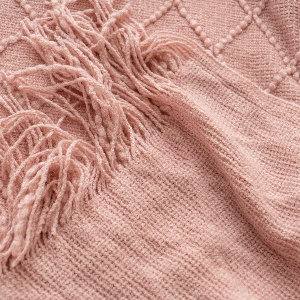 Pink Throw Blanket Diamond Pattern Indoor Outdoor Knitted Throws for Couch Sofa Chair Bed Home Decor 50"x60"