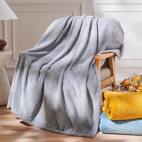 Super Soft Throw Size Blanket Grey Premium Silky Flannel Fleece Leaves Pattern Lightweight Bed Blanket All Season Use (Grey, Throw(50"x60"))