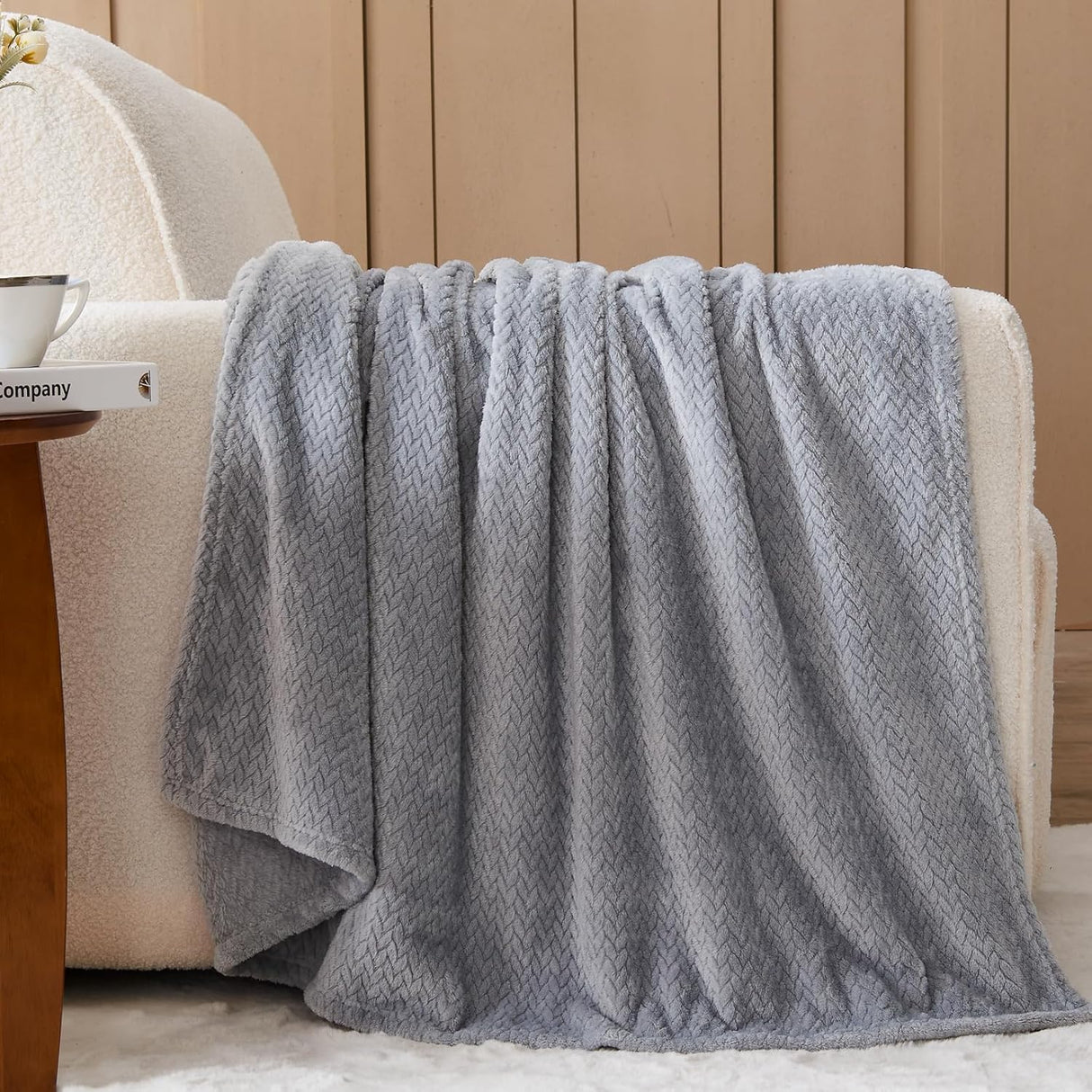 Super Soft Throw Size Blanket Grey Premium Silky Flannel Fleece Leaves Pattern Lightweight Bed Blanket All Season Use (Grey, Throw(50"x60"))
