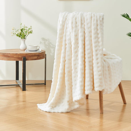 Throw Blankets for Bed Waffle White Blanket for Women Cozy Soft Fluffy Fleece Throw Blanket for Couch Lightweight Breathable Bed for All Season Cream 50x70