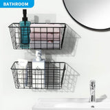Hanging Kitchen Baskets Wire Storage Basket Over the Cabinet Door Organizer, No Drilling Adhesive Basket for Cabinet Pantry Organization and Kitchen, Bathroom, Storage, 2 Pack, Black