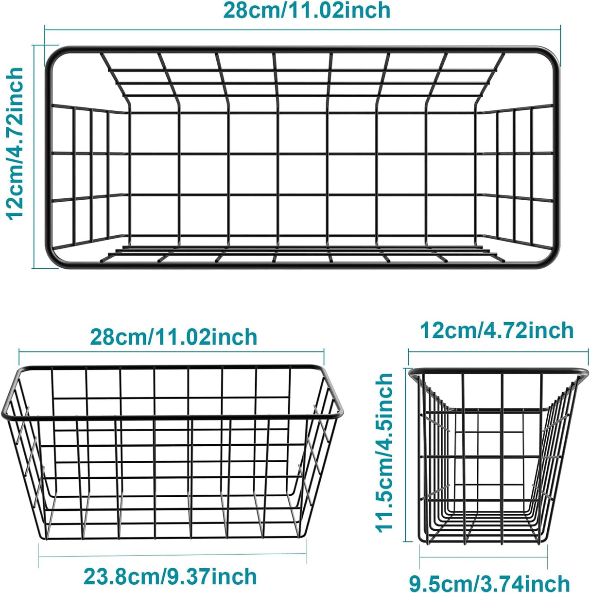 Hanging Kitchen Baskets Wire Storage Basket Over the Cabinet Door Organizer, No Drilling Adhesive Basket for Cabinet Pantry Organization and Kitchen, Bathroom, Storage, 2 Pack, Black
