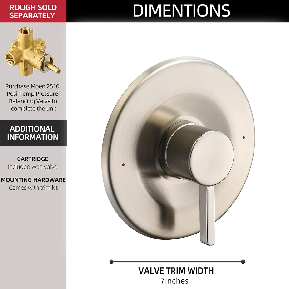 Shower and Tub Trim Kit, Compatible with Moen Posi-Temp Valve, Brushed Nickel