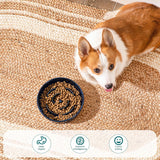 Slow Feeder Dog Bowl, 1.5 Cups Ceramic Slow Feeder for Medium Breed, Puzzle Maze Dog Food Bowl for Fast Eater, Blue