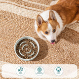 Slow Feeder Dog Bowl, 1.5 Cups Ceramic Dog Food Dish for Fast Eaters Small Breed, Puzzle Bowl for Small Dogs and Cats, Grayish Cyan