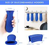 8 Pcs Silicone Pot Holders Set Cast Iron Handle Cover Heat Resistant Pot Handle Covers Potholder Non Slip Reusable Pan Sleeve for Frying Pan Kitchen Supplies(Blue)