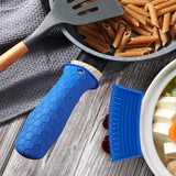 8 Pcs Silicone Pot Holders Set Cast Iron Handle Cover Heat Resistant Pot Handle Covers Potholder Non Slip Reusable Pan Sleeve for Frying Pan Kitchen Supplies(Blue)