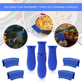 8 Pcs Silicone Pot Holders Set Cast Iron Handle Cover Heat Resistant Pot Handle Covers Potholder Non Slip Reusable Pan Sleeve for Frying Pan Kitchen Supplies(Blue)