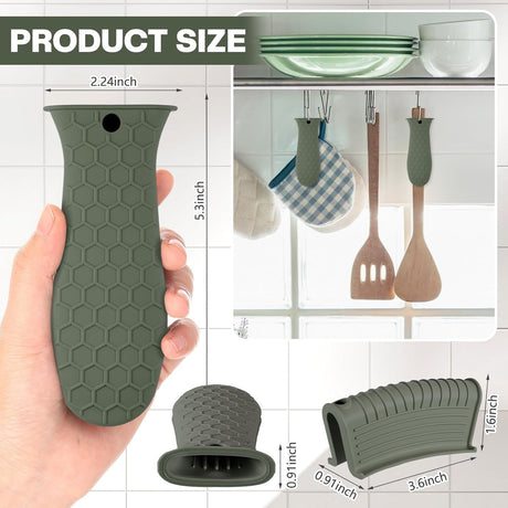 8 Pcs Silicone Pot Holders Cast Iron Handle Cover Heat Resistant Pot Handle Covers Potholder Non Slip Reusable Pan Sleeve for Frying Pan Kitchen Supplies(Dark Color)
