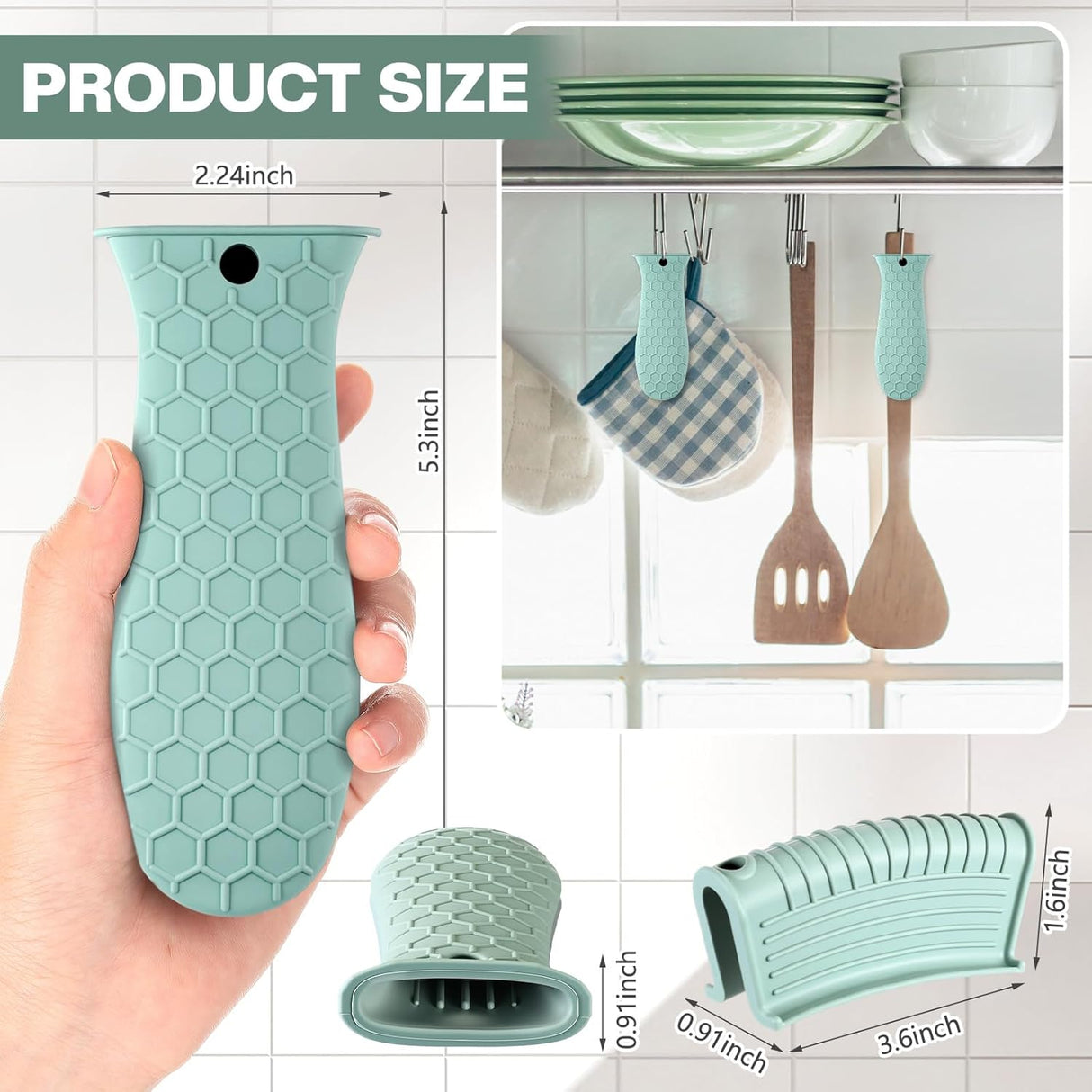 8 Pcs Silicone Pot Holders Cast Iron Handle Cover Heat Resistant Pot Handle Covers Potholder Non Slip Reusable Pan Sleeve for Frying Pan Kitchen Supplies(Mint Green)