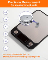 Food Scale,Digital Kitchen Scale, Stainless Steel, Weight in Grams, Ounces, Milliliters and Pounds, Ideal for Meal Prep, Cooking, and Baking