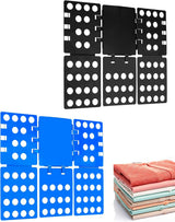 PP Composite Folding Board, 2 Pack Folding Clothes Board - Black + Blue, One-Hand Operation Laundry Folding Tool, Non-Slip Silicone Buckles, T Shirt Folder, Laundry Folders for All Garments