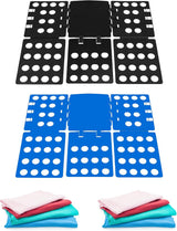 PP Composite Folding Board, 2 Pack Folding Clothes Board - Black + Blue, One-Hand Operation Laundry Folding Tool, Non-Slip Silicone Buckles, T Shirt Folder, Laundry Folders for All Garments
