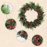 2 PCS 13 Inch Christmas Wreaths Sets for Doors Cabinets, Christmas Green Pine Wreath with Red Berries Mini Pinecones for Indoor Outdoor, Rustic Farmhouse Xmas Wreaths