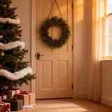 2 PCS 13 Inch Christmas Wreaths Sets for Doors Cabinets, Christmas Green Pine Wreath with Red Berries Mini Pinecones for Indoor Outdoor, Rustic Farmhouse Xmas Wreaths