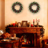 2 PCS 13 Inch Christmas Wreaths Sets for Doors Cabinets, Christmas Green Pine Wreath with Red Berries Mini Pinecones for Indoor Outdoor, Rustic Farmhouse Xmas Wreaths